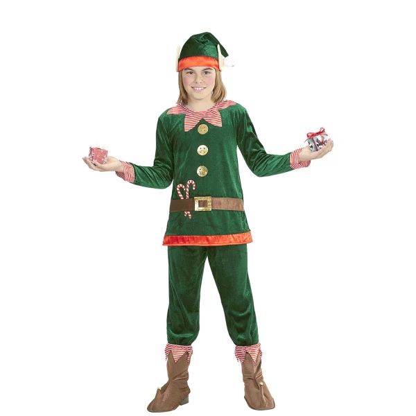ASSISTANT DU PÈRE NOEL veste, pantalon, sur-chaussures, bonnet avec oreilles    140cm